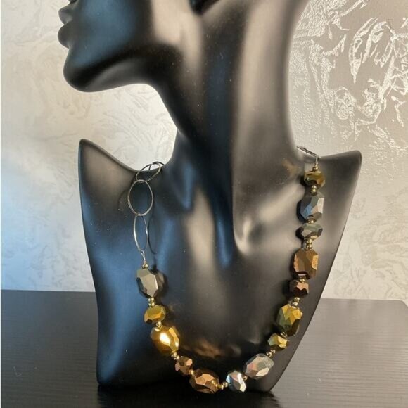 Copper & Gold Tone Faceted Bead Necklace & Earrings Set - Picture 2 of 5